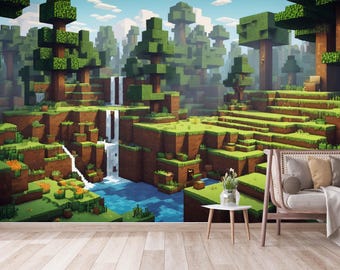 Pixel Landscape Wallpaper,Kids Room Peel and Stick