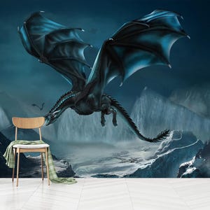 Carta da parati con drago di ghiaccio, murale con drago per cameretta dei bambini, decorazione murale con drago, autoadesiva, staccabile e attaccabile, in tessuto non tessuto