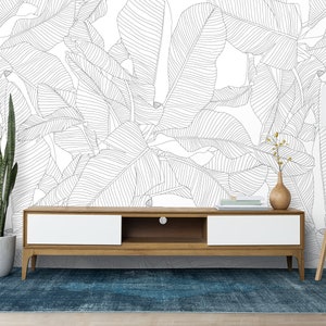 Carta da parati con foglie di banano, stacca e attacca, rivestimento murale con foglie tropicali, motivo con foglie di banano, autoadesiva, stacca e attacca, tessuto non tessuto