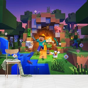 Minecraft-Tapete, Minecraft-Wandbild abziehen und aufkleben, Minecraft-Spielzimmer, selbstklebend, Vlies