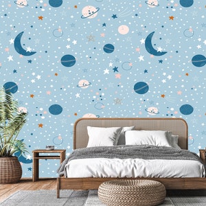 Carta da parati con stelle e luna per la cameretta dei bambini: decorazione staccabile e adesiva