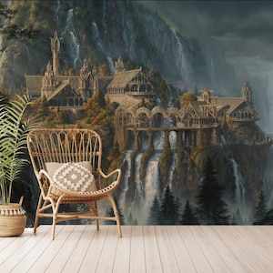 Der Herr der Ringe Wandbild Tapete zum Schälen und Aufkleben Kinderzimmer, Fantasy-Wandkunst, Hobbit-Märchen, Selbstklebend, Abziehen und Aufkleben, Vlies