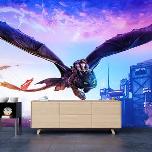 Carta da parati a tema drago, decorazione murale per cameretta, decorazione murale del film Dragon, autoadesiva, staccabile e attaccabile, in tessuto non tessuto