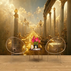 Golden Columns Wallpaper in Palace,Old Column Wall Design for Living Room,Column Peel And Stick,Self-Adhesive,Peel And Stick,Non-Woven