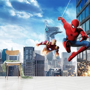 Spiderman Wallpaper for Nursery,Superhero Wallpaper,Iron Man - Spider Man Wallpaper,Self Adhesive, Peel And Stick, Non Woven