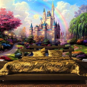 Pink Princess Castle Wallpaper Mural - Girls Room Decor, Peel and Stick