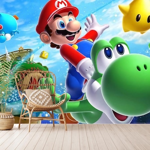 Super Mario Wandbild, Luigi Wandkunst König Koopa Tapete für Kinderzimmer Dekor, selbstklebend, abziehen und aufkleben, nicht gewebt