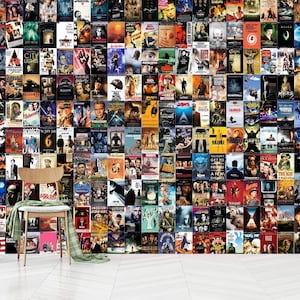 Movie Posters Wallpaper Peel And Stick,Traditional NonWoven Wallcovering,Movie Collage Updated Version,Self-Adhesive,Peel And Stick,NonWoven