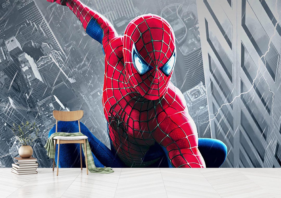 Spiderman Kids Room Wallpaper: Superhero Peel and Stick Mural - Etsy