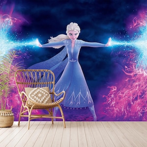 Frozen Elsa Kids Room Wallpaper, Blue Colored Nursery Wall Mural, Frozen Wall Decor for Girls,Elsa Wall Mural, Self-Adhesive, Non-Woven