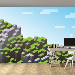 Minecraft Wallpaper Tapete für Kinderzimmer,Pixelart Muster Tapete,Pixelart Wandbild Druck,selbstklebend,Abziehen und aufkleben,Vlies