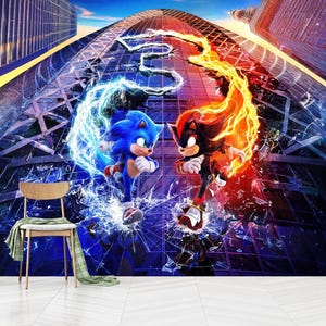 Carta da parati Sonic The Hedgehog, decorazione da parete Sonic, cameretta per bambini Sonic, autoadesiva, stacca e attacca, tessuto non tessuto