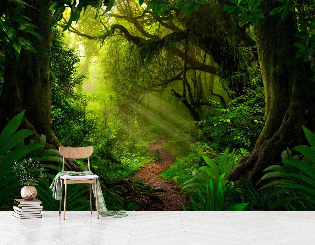 Enchanted Forest Mural: Tropical Rainforest Peel and Stick Wall Art - Etsy