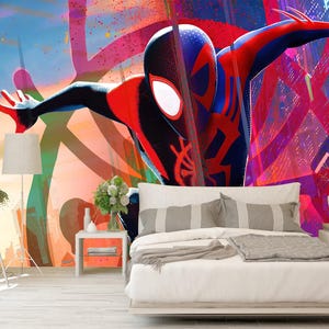 Cartoon Spiderman Wallpaper Boys Room, Spider Verse Wallpaper peel and stick, Spiderman Wall Mural,Self Adhesive, Peel And Stick, Non-Woven