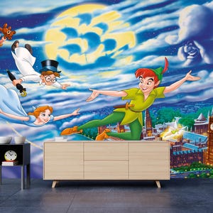 Peter Pan Mural Peel And Stick, Neverland Carta da parati non tessuta, Decorazione per la cameretta dei bambini, Peter Pan Carta da parati per bambini, Autoadesiva, Peel And Stick, Non tessuta