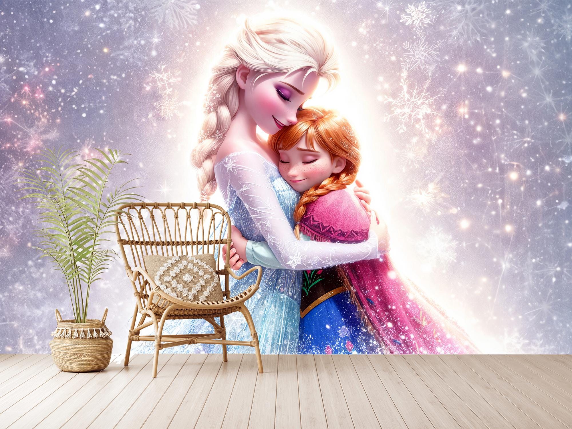 エルサとアナの壁画：アナと雪の女王の姉妹の雪の結晶の子供部屋の装飾