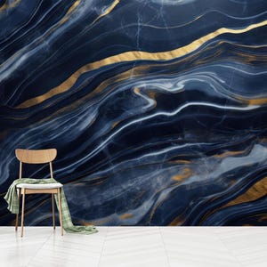 Gold and Navy Marble Peel and Stick Wallpaper: Luxury Non-Woven