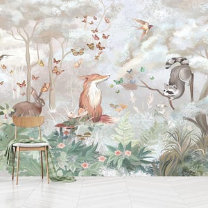 Forest Animal Wallpaper: Peel and Stick Nursery Wall Decal
