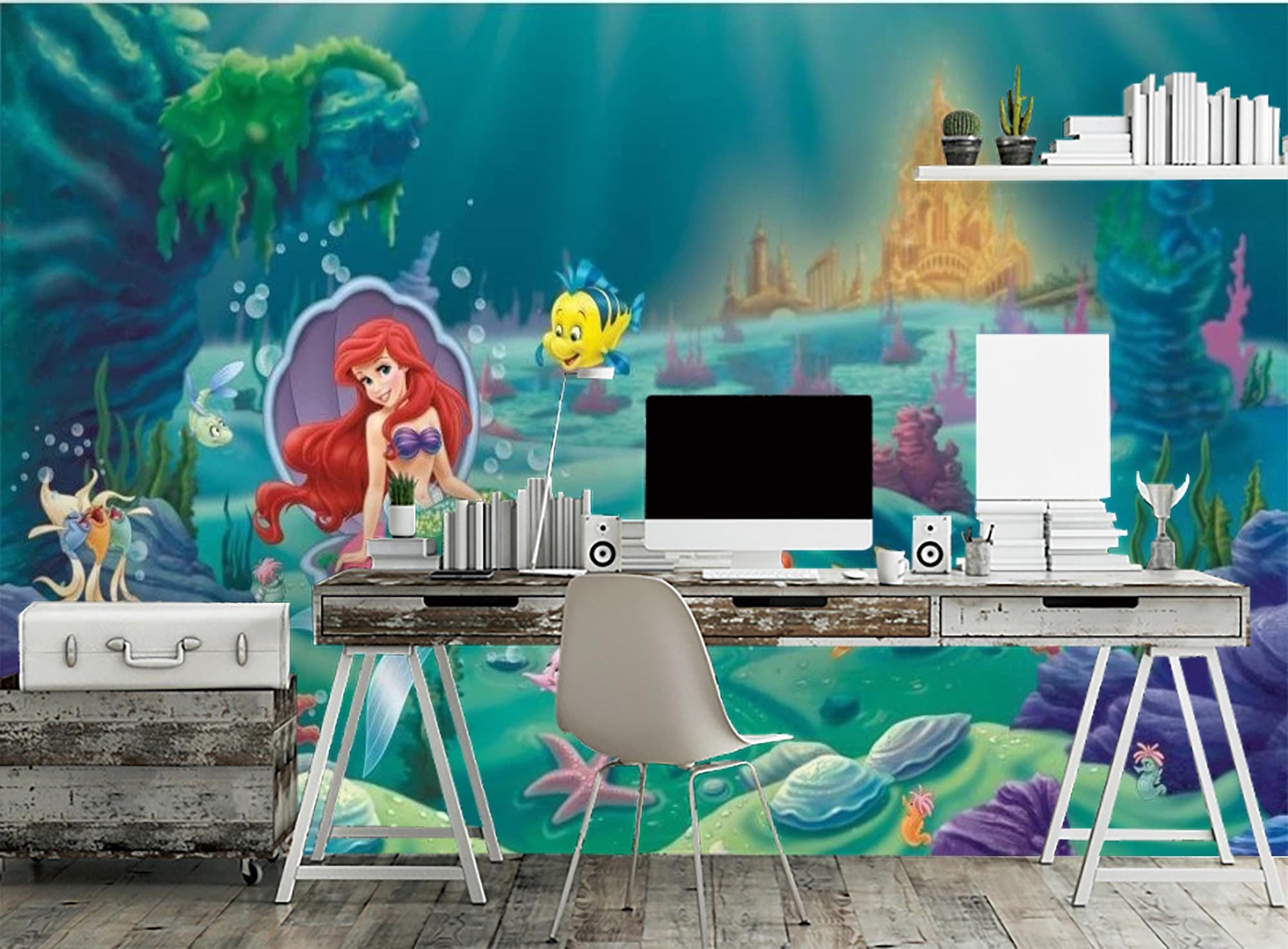 Ariel Wall Mural: Little Mermaid Peel and Stick Wallpaper - Etsy, image size:2000x1474
