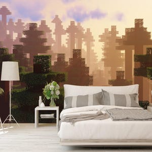 子供部屋用 Minecraft 壁画、Minecraft 森の壁デザイン、ベビールーム Minecraft、粘着式、剥がして貼るだけ、不織布