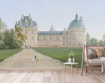 フランスのヴァランスイユ城アンティーク壁アート、風景パノラマヴィンテージ風景