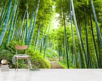 3D Bamboo Forest Wallpaper: Green Wall Art, Self Adhesive Non-Woven