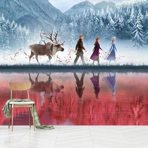 Frozen Elsa and Anna Themed Kids Room Wallpaper Peel And Stick, Frozen Elsa And Anna Kids Room Wall Mural, Self-Adhesive, Non-Woven