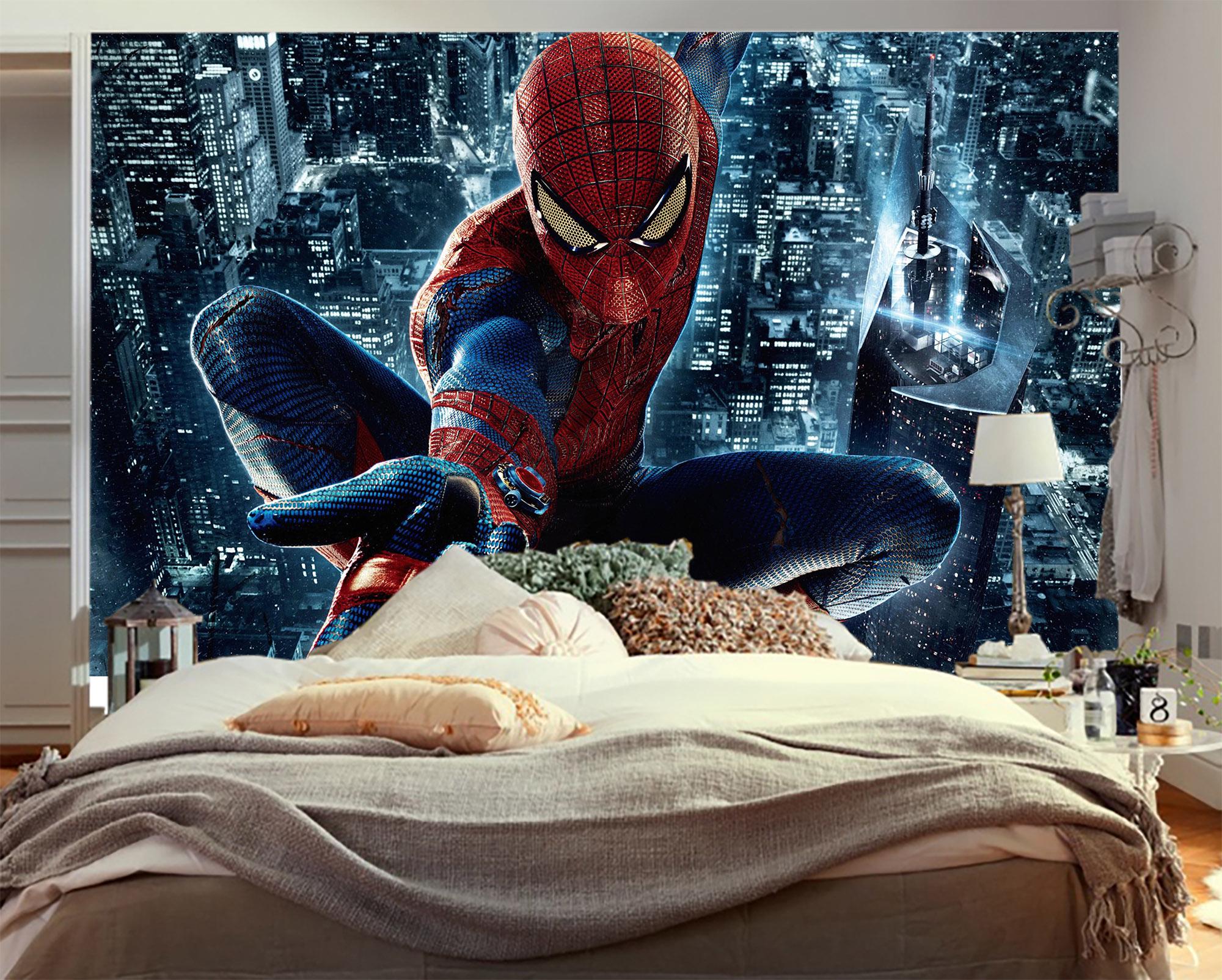 Spiderman Peel and Stick Wallpaper: Superheroes Non-woven for Kids Room ...