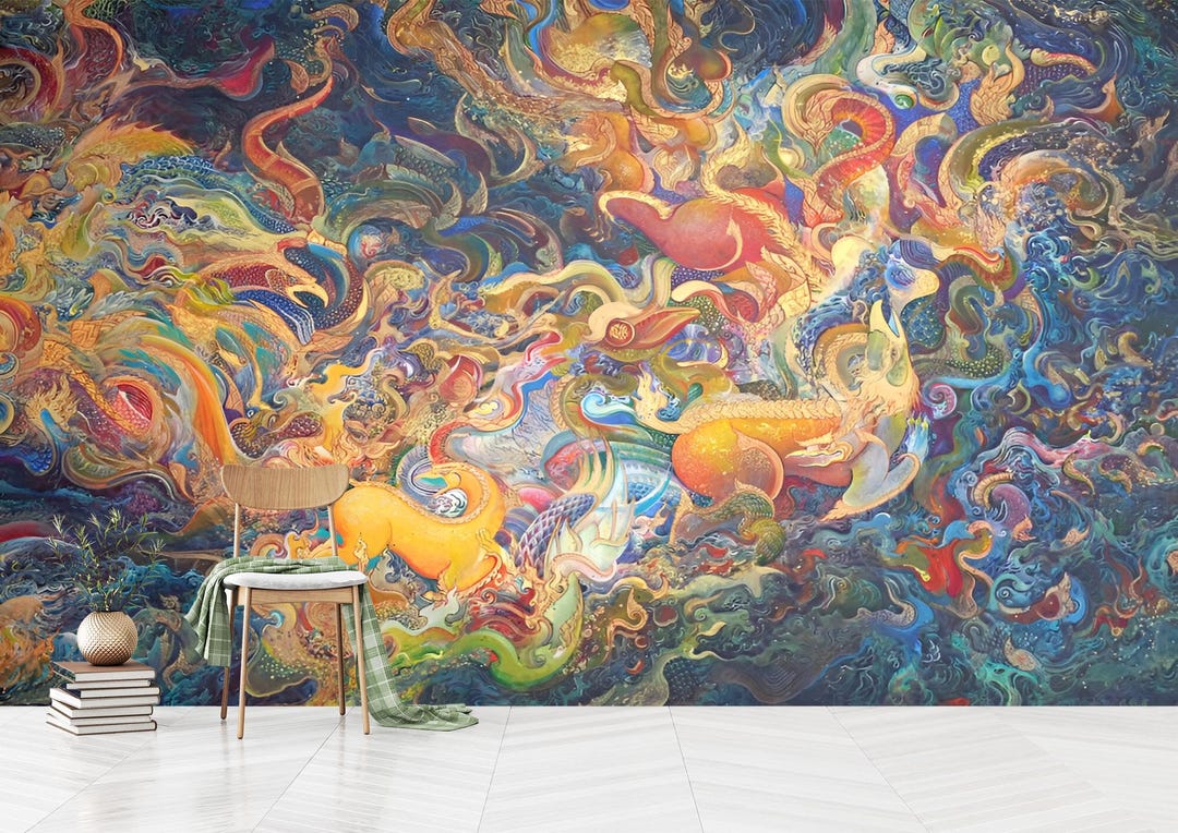 Thai Mythical Creatures Wallpaper: Temple Design, Self-adhesive