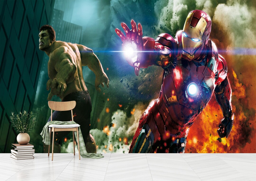 Avengers Kids Room Wallpaper: Iron Man & Hulk, Peel and Stick - Etsy