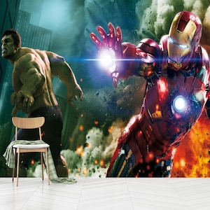 Papier peint pour chambre d&#39;enfants Avengers : Iron Man et Hulk, à peler et coller
