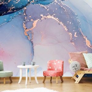 Abstract Marble Peel and Stick Wallpaper: Colorful Non-Woven Wall Decor