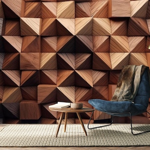 Büro Wanddekoration, Dreieck Tapete in Holzoptik, Wohnzimmer Tapete in Holzoptik, selbstklebend, schälen und aufkleben, Vlies