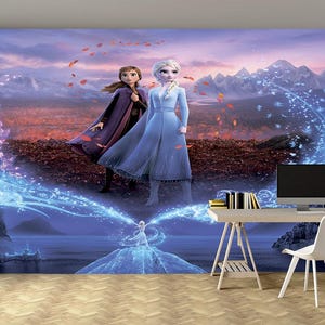 Carta da parati Frozen Castle Elsa, carta da parati per bambini Elsa stacca e attacca, adesivo da parete per la cameretta dei bambini Elsa, autoadesivo, stacca e attacca, tessuto non tessuto