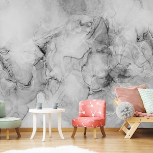 Gray Acrylic Alcohol Ink Wallpaper: Peel and Stick Non-Woven Wall Art