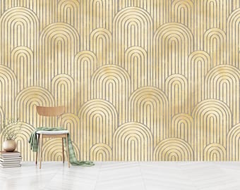 Art deco Peel-and-Stick-behang: bruin en goud geometrisch patroon