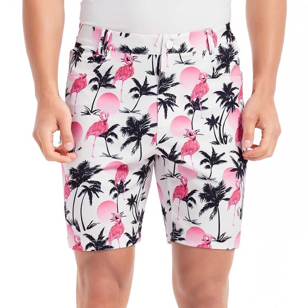 Men's Summer Flamingo Print Soft Feel Golf Shorts Polo Shorts