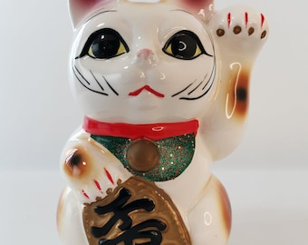 Vintage Japanische Maneki Neko Glückskatzenfigur Handbemalte H15cm