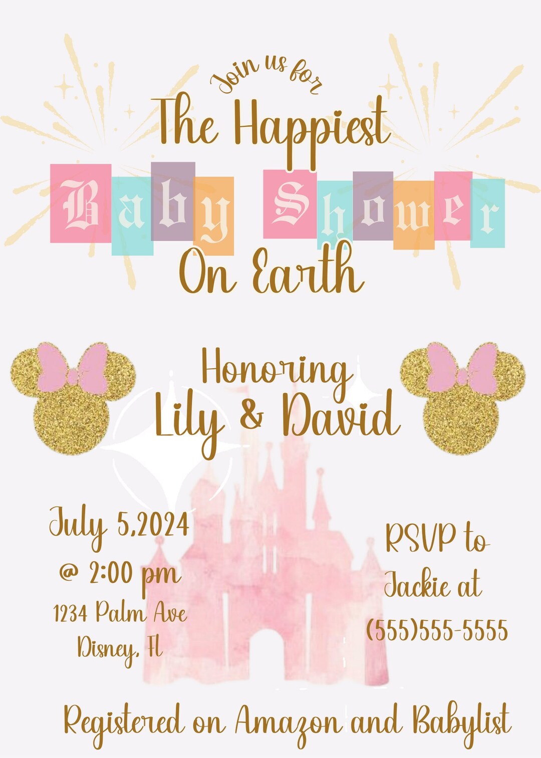 It's a Girl magic Kingdom Baby Shower Invitation Bundle, Disneyland