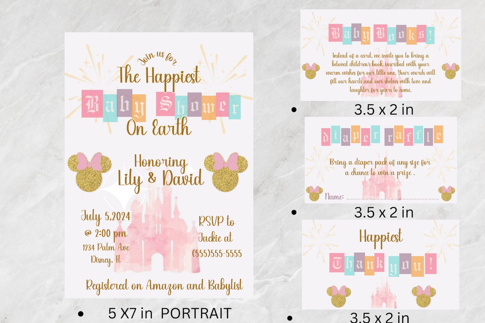 It's a Girl magic Kingdom Baby Shower Invitation Bundle, Disneyland