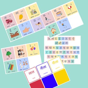 Hindi Letters, Numbers and Colors Printable | Hindi Alphabet | Words with English Pronunciation | Kids Activity | Print on Regular A4 Paper
