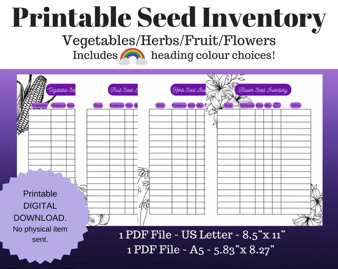 Printable Seed Inventory, Garden Seeds Organization, Seed Inventory ...
