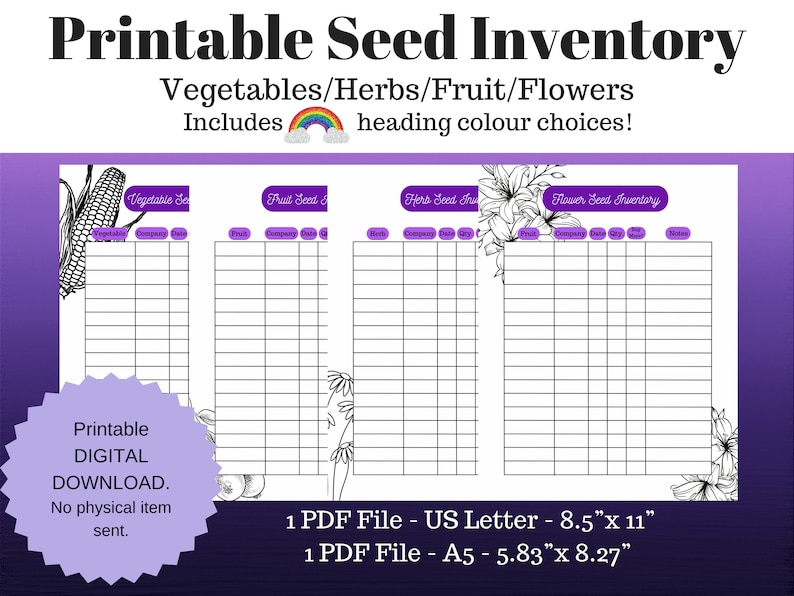 Printable Seed Inventory, Garden Seeds Organization, Seed Inventory ...