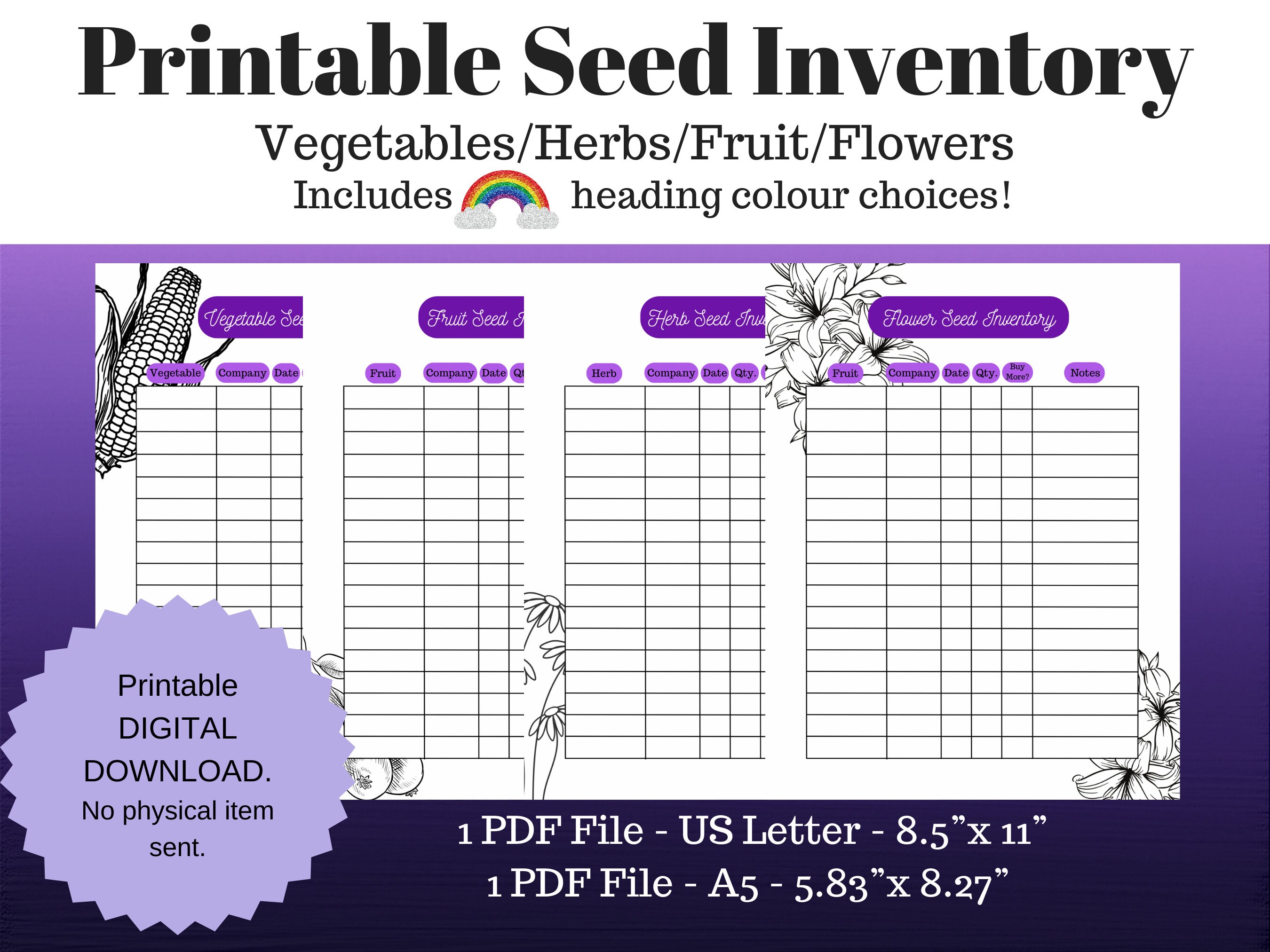 Printable Seed Inventory, Garden Seeds Organization, Seed Inventory ...