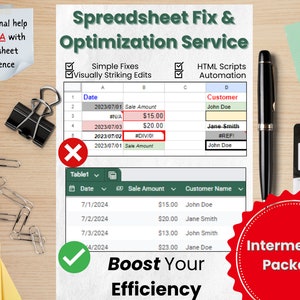 Custom Spreadsheet Optimization Service | Free Consultation | Fix Errors, Clean Data, Create Templates, Automate Tasks | INTERMEDIATE