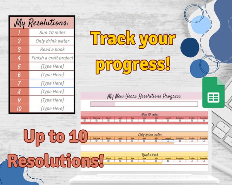 2024 New Years Resolution Tracker in Google Sheets Monthly Bar Graphs