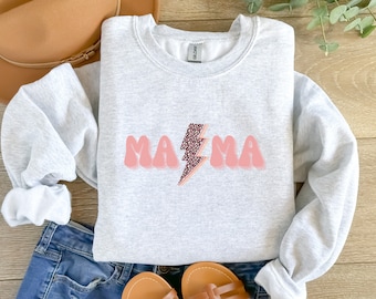 Mama Lightning Bolt Crewneck, Retro Mama Sweater
