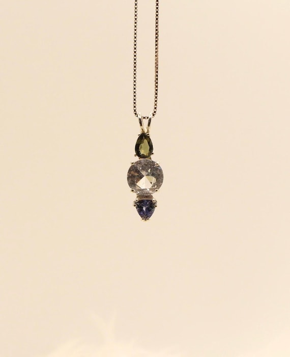 Moldavite, Danburite & Tanzanite Pendant – Sterling Silver High Vibration Healing Necklace for Spiritual Growth