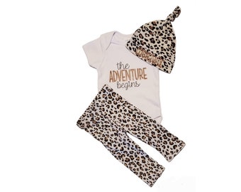 Personalized Newborn Coming Home Outfit  Unisex Newborn Coming Home Outfit  Baby Shower Gift  Leopard Print Baby Outfit  Gift For New Baby