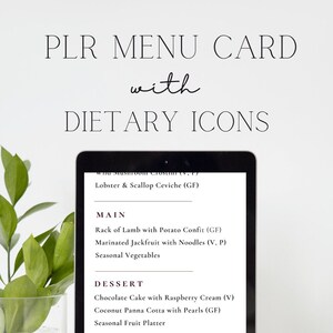 Szablony PLR Główne prawa odsprzedaży Karta menu MRR Kolacja na przyjęciu Sprzedaj na Etsy Canva Witryna internetowa Edytowalna Dostosowywalna Urodziny Ślub Ukończenie szkoły